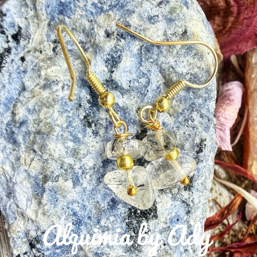 Alquimia Gold and rutile quartz Crystal Earrings